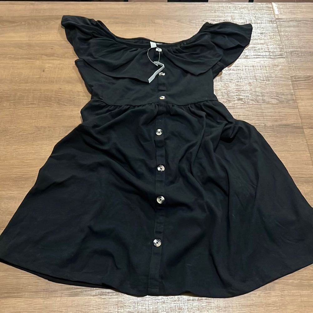 NWT ASOS 100% cotton black dress with faux button closure size 6